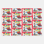 JONGEN'S NAAM Verjaardag Dump Truck Ballonnen Inpakpapier Vel (Voorkant)