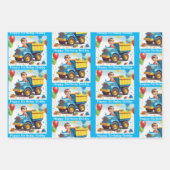 Jongen's NAAM Verjaardag Dump Truck Vol Geschenken Inpakpapier Vel (Voorkant 3)