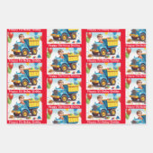 Jongen's NAAM Verjaardag Dump Truck Vol Geschenken Inpakpapier Vel (Voorkant)