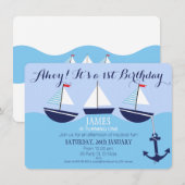 Jongen's Nautical 1st Birthday Party Invitation Kaart (Voorkant / Achterkant)