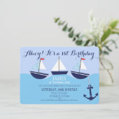 Jongen's Nautical 1st Birthday Party Invitation Kaart (Staand voorkant)