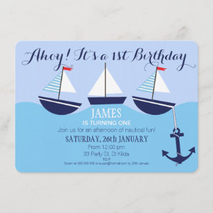 Jongen's Nautical 1st Birthday Party Invitation Kaart