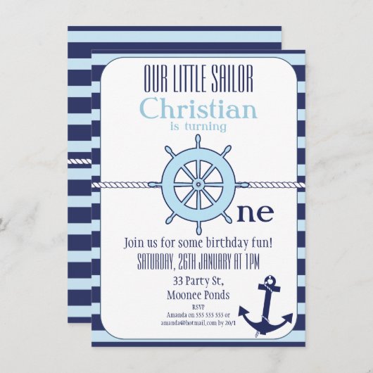 Jongens Nautisch 1e Verjaardagsfeest Uitnodiging (Voorkant / Achterkant)