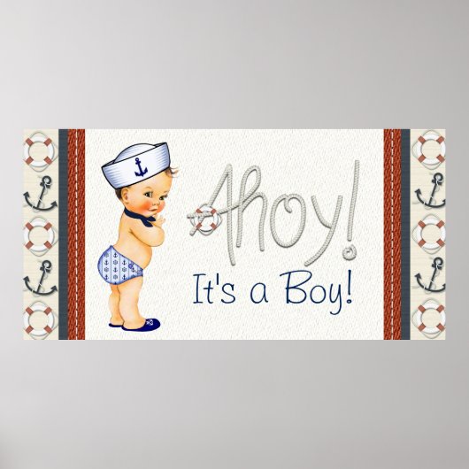 Jongens Nautische Baby Shower Poster (Voorkant)