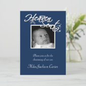 Jongens Navy Blauwe Foto Doop Kaart (Staand voorkant)
