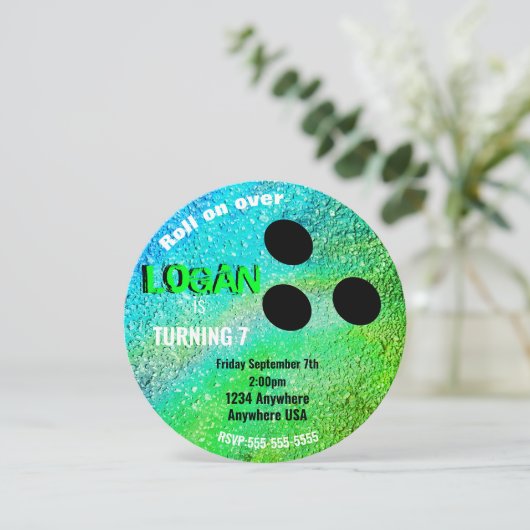 Jongens neon BOWLING BALL bowling Glow verjaardags Kaart (Staand voorkant)