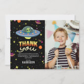 Jongens Neon Space UFO Verjaardag Foto Bedankt (Voorkant)