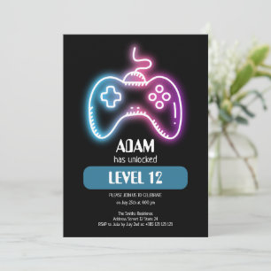Jongens Neon Video Game Kids Verjaardag Uitnodigin Kaart