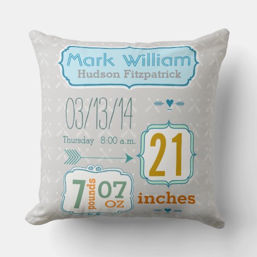 Jongen's Nursery Room Baby Stat Arrow Pattern Kussen (Voorkant)