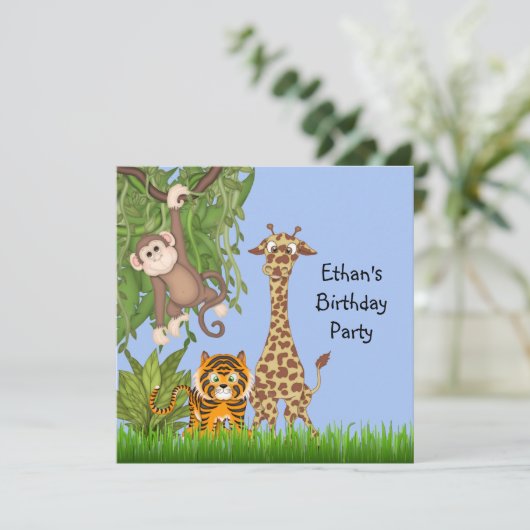 Jongens Oerwoud Safari Verjaardagsfeest Kaart (Staand voorkant)