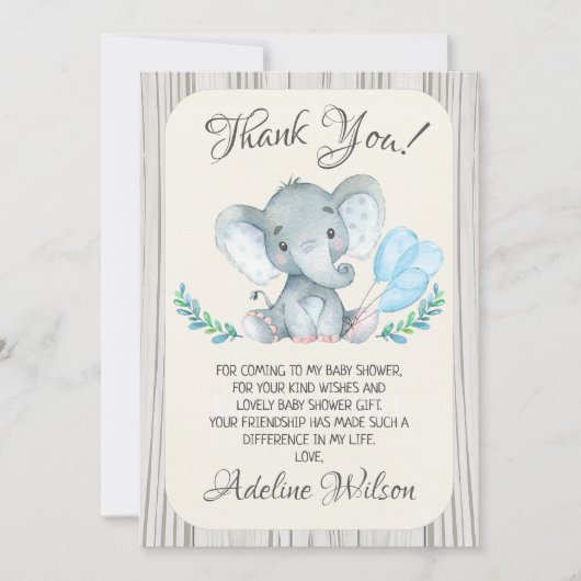 Jongens olifant Baby shower dank je kaart (Voorkant)