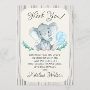 Jongens olifant Baby shower dank je kaart