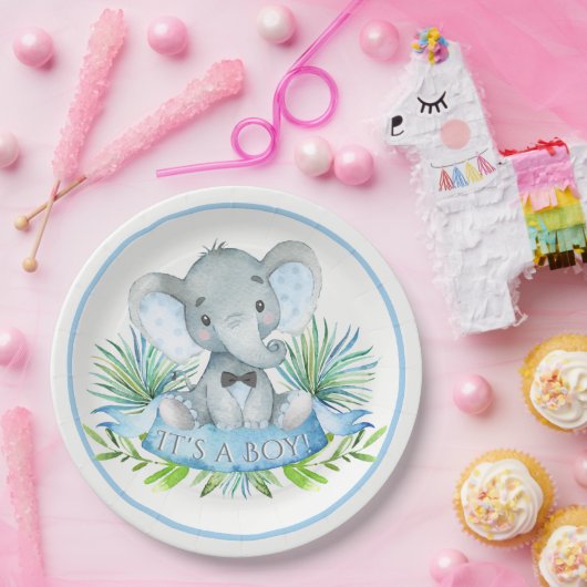 Jongens Olifant Baby shower Papier Borden Papieren Bordje (Feest)