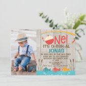 Jongens om te vissen Op één foto-verjaardagsuitnod Kaart (Staand voorkant)