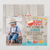 Jongens om te vissen Op één foto-verjaardagsuitnod Kaart (Voorkant / Achterkant)