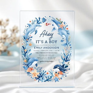Jongens onder de zee Blauwe baby shower Acryl Uitnodigingen