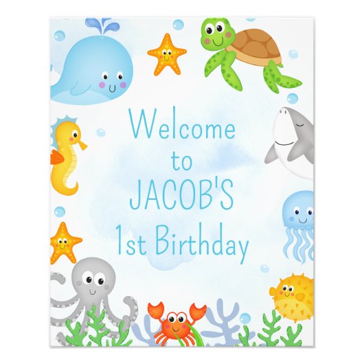 Jongens onder het Zee 1e Verjaardag Welkomstbord Foto Afdruk (Voorkant)