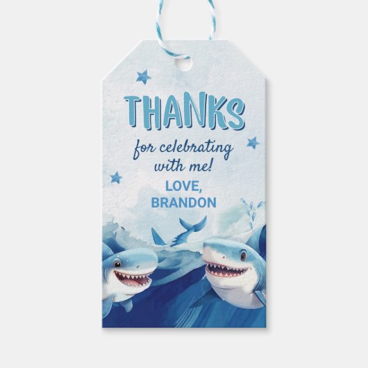 Jongens onder het Zee Ocean Shark 5th Birthday Cadeaulabel (Voorkant)