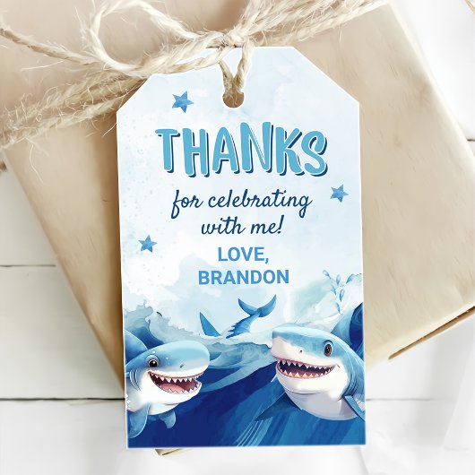Jongens onder het Zee Ocean Shark 5th Birthday Cadeaulabel