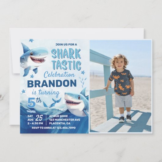 Jongens onder het Zee Ocean Shark 5th Birthday Fot Kaart (Voorkant)