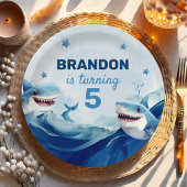 Jongens onder het Zee Ocean Shark 5th Birthday Papieren Bordje