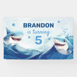 Jongens onder het Zee Ocean Shark 5th Birthday Spandoek