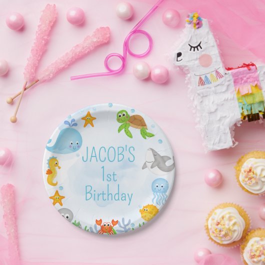 Jongens onder het Zee Oneder Het Zee 1e Verjaardag Papieren Bordje (Feest)