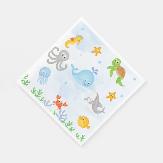 Jongens onder het Zee Oneder Het Zee 1e Verjaardag Servet (Hoek)