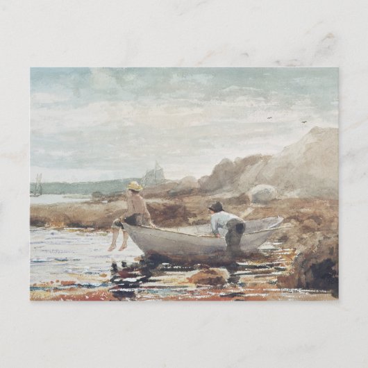 Jongens op de strand briefkaart (Voorkant)