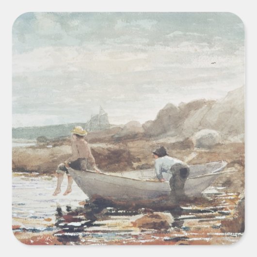 Jongens op de strand vierkante sticker (Voorkant)