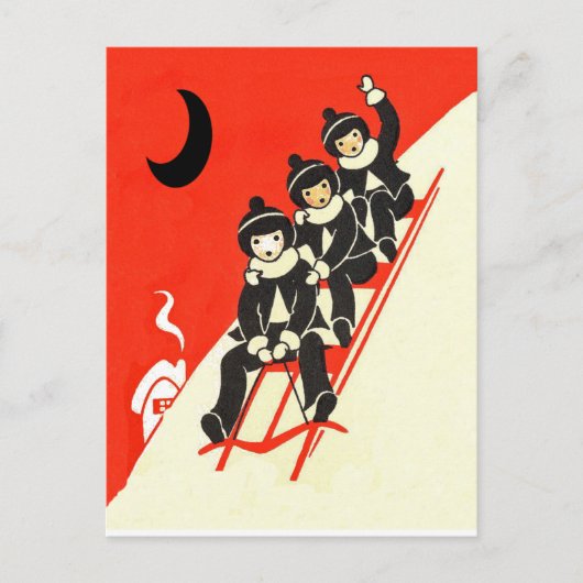 Jongens op een Sled Winter Scene Briefkaart (Voorkant)