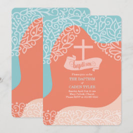 Jongens Oranje en blauw met Cross Baptism Invitati Kaart