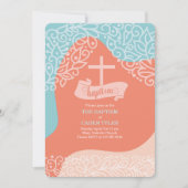 Jongens Oranje en blauw met Cross Baptism Invitati Kaart (Voorkant)