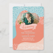 Jongens Oranje en Blauwe Golven met Foto Doopfeest Kaart (Voorkant)