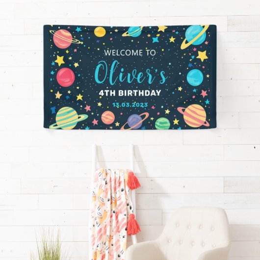 Jongens Outer Space Planets en Sterren Verjaardags Spandoek (Insitu)