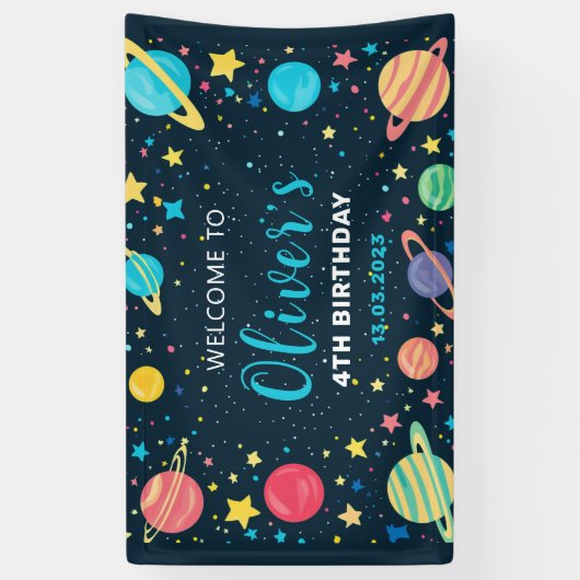 Jongens Outer Space Planets en Sterren Verjaardags Spandoek (Verticaal)