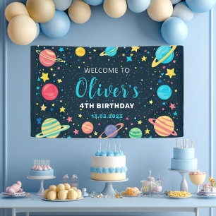 Jongens Outer Space Planets en Sterren Verjaardags Spandoek