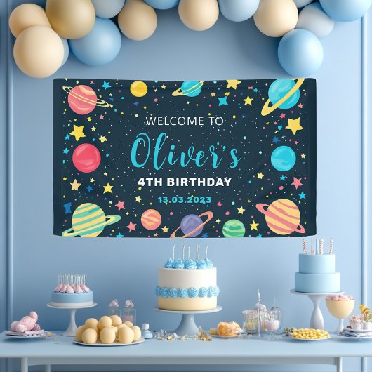 Jongens Outer Space Planets en Sterren Verjaardags Spandoek