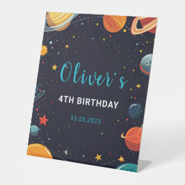 Jongens Outer Space Planets Verjaardag voetstuk Reclamebord Met Voetstuk
