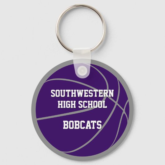 jongens paars grijs team kleuren basketbal sleutelhanger (Achterkant)