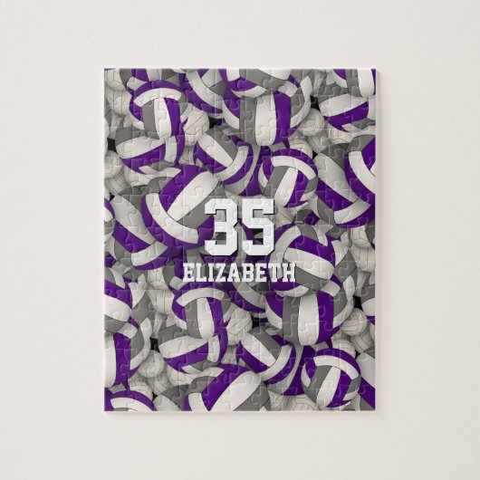 jongens paars grijs team kleuren volleybal legpuzzel (Verticaal)