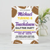 Jongens Paarse Gele Football Team Verjaardagsfeest Kaart (Staand voorkant)