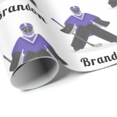 Jongens Paarse Ice Hockey Player & Name Winter Spo Cadeaupapier (Rol Hoek)