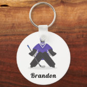 Jongens Paarse Ice Hockey Player & Name Winter Spo Sleutelhanger (Voorkant)