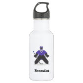 Jongens Paarse Ice Hockey Player & Name Winter Spo Waterfles (Voorkant)
