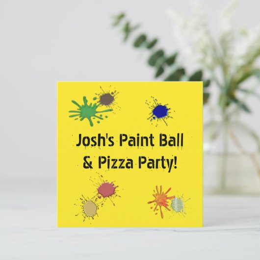 Jongens Paint Ball Pizza Verjaardagsfeest Kaart (Staand voorkant)