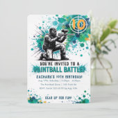 Jongens Paintball Gevecht Turquoise Blauwe Spatten Kaart (Staand voorkant)