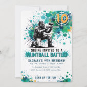 Jongens Paintball Gevecht Turquoise Blauwe Spatten Kaart (Voorkant)