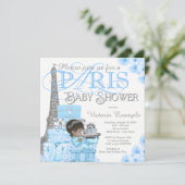 Jongens Paris Baby Douche Uitnodigingen (Staand voorkant)