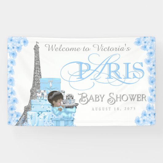 Jongens Paris Baby shower Banner (Horizontaal)